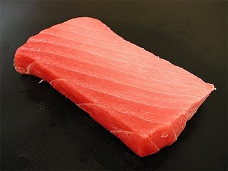 Tuna cut for sashimi. cut tuna